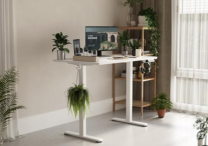 Claiks Electric Height Adjustable Stand Up Desk, 35x20 Inches Sit Stand Desk for Home Office, White Top/White Frame