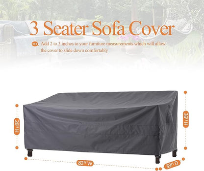 WJ-X3 Ripstop 3-Seater Outdoor Couch Cover, Heavy Duty Patio Sofa Cover,Waterproof & Wind Resistant,82W x 39D x 36H, Gray