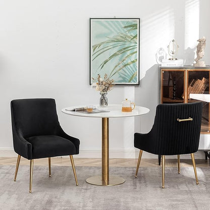 Dining Chairs, Accent Chairs Set of 4, Modern Upholstered Kitchen Dining Room Chairs with Gold Legs, Fabric Tufted Velvet Living Room Chairs for Reception Room Bedroom Guest Room (Black)