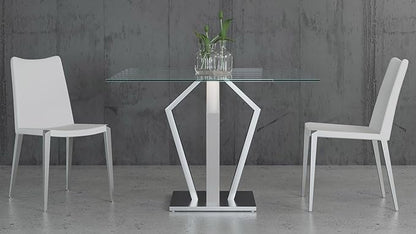 ZURI Modern Aiden 51" Square Glass Dining Table with Brushes Stainless Steel Base
