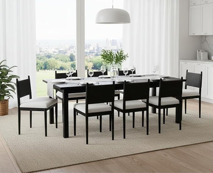CIMOTA Black Dining Chairs Set of 2, Mid Century Modern Upholstered Dining Room Chairs with Woven Back, Armless Kitchen Chairs with Solid Wood Legs,Linen Beige