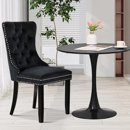 SoarFlash Kitchen Table and Chairs for 2, 31.5" Dining Table Set for 2 with Velvet Upholstered Chairs, 3 Piece Round Kitchen Table Set, Dining Room Table Set for Small Space, Apartment, Black/Black