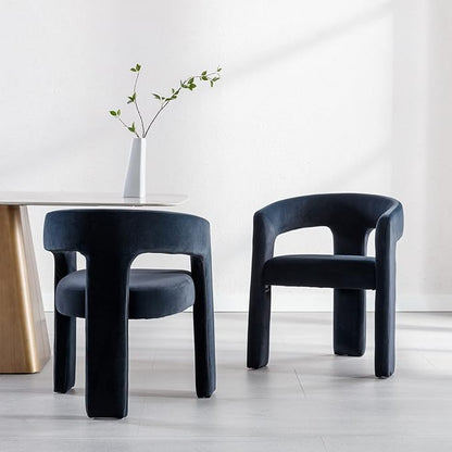 Set of 3 Modern Velvet Fabric Upholstered Dining Chairs with Open-Back, Cute Barrel Side Chairs Kitchen Armchair Accent Chairs for Dining Room Bedroom, Black