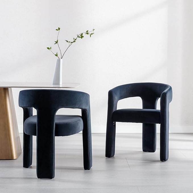 Modern Velvet Fabric Upholstered Dining Chairs with Open-Back, Cute Barrel Side Chairs Kitchen Armchair Accent Chairs for Dining Room Bedroom, Black