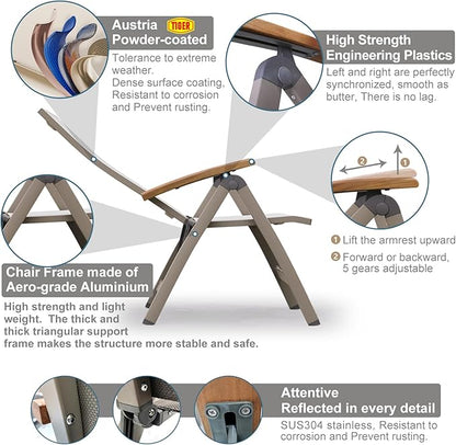 Folding Chair, Indoor & Outdoor Balcony, Patio Porch, Garden Lawn, Pool, for Comfortable Black Foldable Chairs, Portable Cozy Recliner, Metal Frame, Heavy Duty Durable