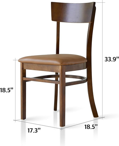 Livinia Mint Dining Chair Set of 2, Solid Malaysian Oak PU Leather Upholstered Cushion Seat, Straight Back Side Chairs (Walnut)