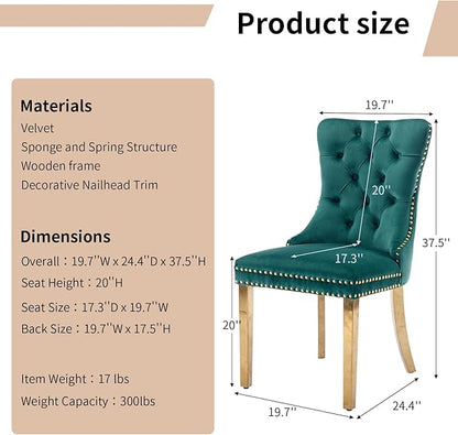 Luxury Upholstered Dining Chairs Set of 4, Green Kitchen Chair with Golden Metal Legs, Velvet Tufted Back Dining Chair, Sillas de Comedor, Modern Kitchen & Dining Room Chairs (Green, 4 Pcs)