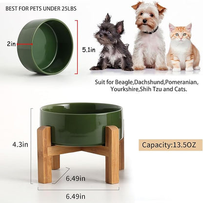 Petygooing Rust Green Elevated/Raised Ceramic Dog Bowl for Small Breeds, Dog Food Water Dish with Stand,Pet Feeding Bowl with Anti Slip Rubber for Cats and Small Dogs Puppy 13.5 OZ (5.1In / 1.7 Cups)