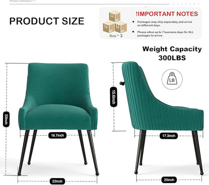Velvet Dining Chairs Set of 6,Dark Green Upholstered Living Room Chairs with Black Metal Legs, Modern Tufted Accent Chairs for Living Room, Study Room, Kitchen