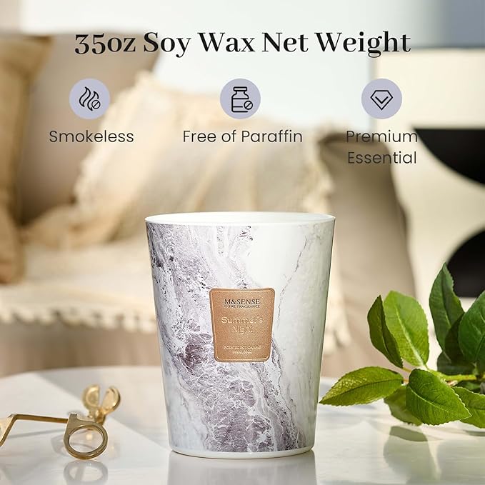 M&SENSE Extra Large Candle 35oz 150H Summer Night Scented Candle, 3 Wick Highly Scented Jar Candle, XL Candles Gift for Stress Relief, Meditation, Yoga