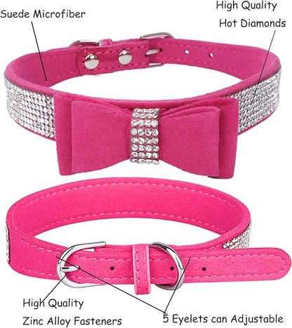Bling Dog Collar for Small Medium Large Dogs, Crown Rhinestone Dog Collars for Girl and boy Dog, Diamond Puppy Collars, Adjustable Leather Suede SOFE Cat Collar (S(10.6"-13"/27CM-33CM), Rose Red3)