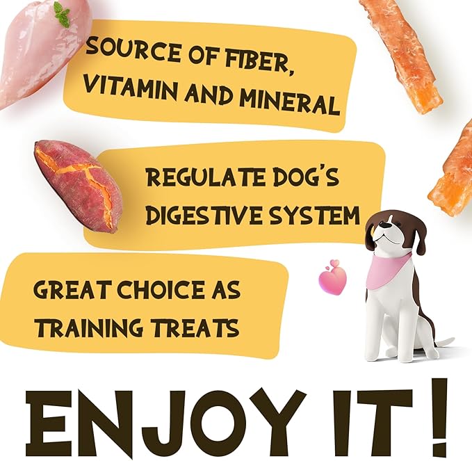 ASMPET Dog Treats Chews, Chicken Wrapped Sweet Potato Strips, Gluten & Grain Free Dog Snacks for Training Rewards 10.6 oz