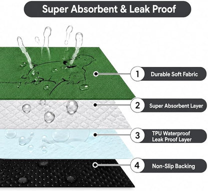 2 Pack Washable Pee Pads for Dogs 24"x36", Reusable Training Puppypads Absorbency Non-Slip & Leak-Proof for Pet Whelping Box Playpen Crate Sofa Bed Floors (Green)