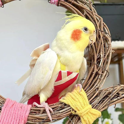 Bird Flight Suits and Diapers - Parrot Flight Suits for Monk Parakeet Parakeets, Cockatiels - Comfortable Parrot Clothes(Yellow,XL)(Almond,Large)