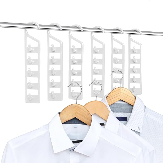 CraftyCrocodile Space Saving Hangers for Clothes - 6 in Pack, Heavy Duty Plastic, Multi Closet Space Savers for Shirts, Pants, Jeans, Sweaters - Hanger Organizer Space Saver, White