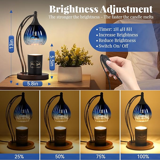 Candle Warmer Lamp with Timer Dimmer - Electric Candle Warmer Light Wax Warmer for Jar Candles - Candle Lamp Warmer Unique Gifts for Women Mom House Warming Gifts New Home Decor Sapphire Gradient