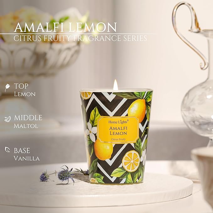 HomeLights Large jar Candle | 1-Wick Long-Lasting Scented Candles, 6.7oz Natural Soy Wax Candle for Home Scented, Eclectic Mixed Styles Gifts for Women & Men, Amalfi Lemon