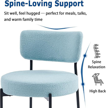 Blue Boucle Dining Chairs Set of 4, Upholstered Dinner Chair with Metal Frame, Dining Room Chairs with Padded Seat, Round Modern Seating for Living Room