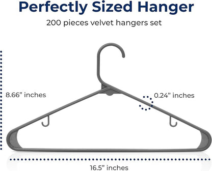 SereneLife 200 Pack Plastic Hangers, Non-Slip, Space-Saving Closet Organizers, Durable and Strong for Shirts, Sweaters, Hoodies, Kids Clothes & Dresses, Ultra-Thin, Lightweight