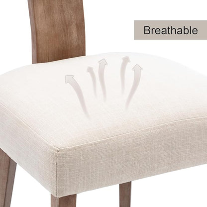 Rattan Dining Chairs Set of 2, Modern Dining Chairs, Kitchen Dining Room Chair, Curved Cane Back Upholstered Linen Fabric Dining Chair with Wood Frame, Beige