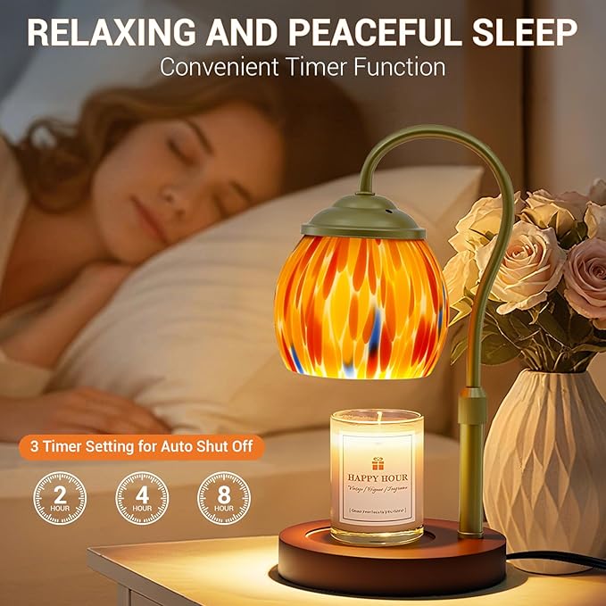 Candle Warmer Lamp - Electric Candle Warmers with Timer Dimmer Height Adjustable Wax Melt Warmer for Jar Candles, Blown Art Glass Warming Lamp Housewarming & Birthday Gifts for Mom Women