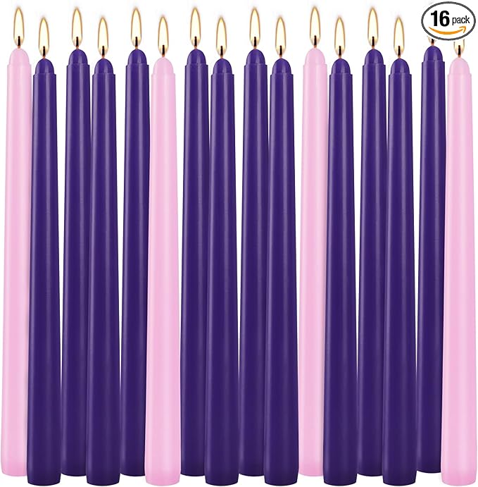 16 Pack Advent Taper Candles Premium Hand Dipped 10in Unscented Christmas Taper Candles - Ideal for Seasonal Celebrations, Holidays, Church, Celebration, Party