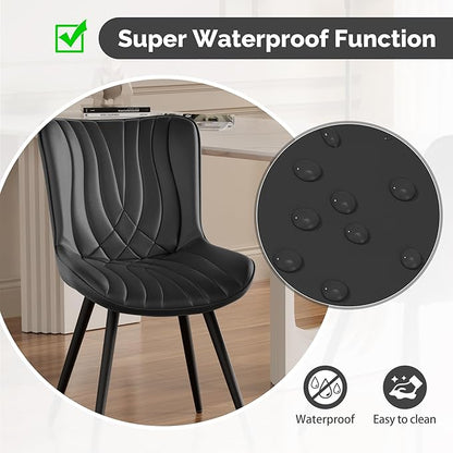 Dining Chair Set of 4 PU Leather Dining Room Chairs Upholstered Comfy Dining Chairs Modern Kitchen Armless Side Chair with Sturdy Metal Legs,Black