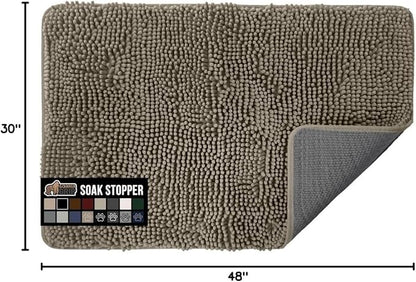 GORILLA GRIP SoakSTOPPER Dog Door Mat, 48x30 Machine Washable Rug Absorbent Doormat Captures Moisture Mud Dirt, Quick Dry Soft Chenille Entryway Rugs Indoor Entrance Mats for Dog Paws, Cappuccino