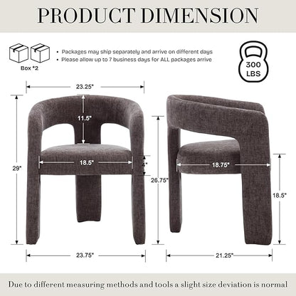 Modern Chenille Dining Chairs Set of 2, Upholstered Barrel Chairs with Arms Comfy Accent Side Chairs for Living Room/Dining Room/Reception, Charcoal Black