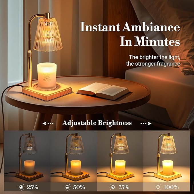 Marycele Candle Warmer Lamp with Timer for Yankee Candles, Adjustable Height Wax Melt Warmer, Birthday Gifts for Mom Women Sister, Vintage Amber Glass Lamp, Thanksgiving Decorations for Home Decor