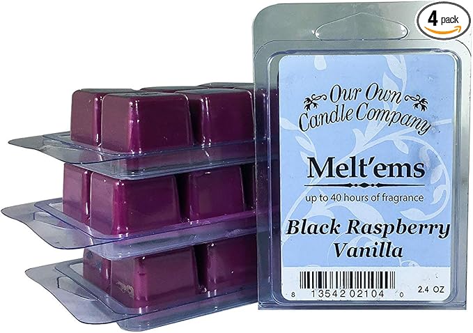 Our Own Candle Company Premium Wax Melt, Black Raspberry Vanilla, 6 Cubes, 2.4 oz (4 Pack)