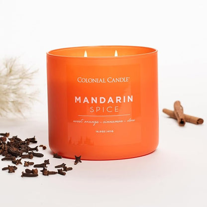Colonial Candle Pop of Color Mandarin Spice 14.5 Oz Scented Matt Glass Jar Candle, Three Premium Cotton Wicks