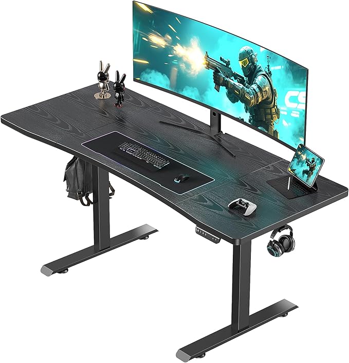 Veken 63 x 28 Inch Electric Standing Desk, Sit to Stand Up, Work Home Office Computer Table for Study, Walking Pad, Writing, and Games, Wooden Desktop Desks, Black