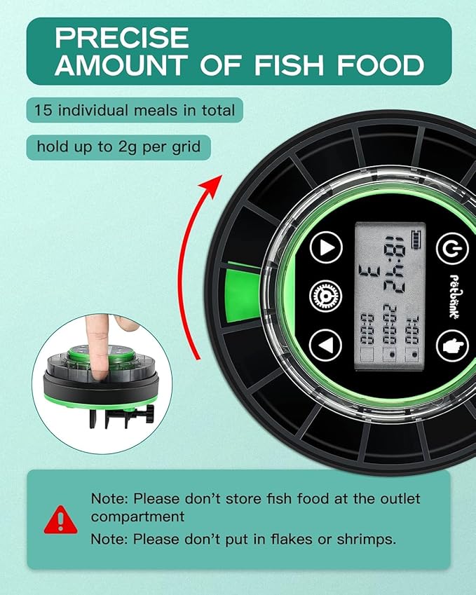 Automatic Fish Feeder for Aquarium - Moisture-Proof and Precision Feeding Betta Vacation Feeder, USB Rechargeable Auto Fish Food Dispenser with Timer,LCD Display