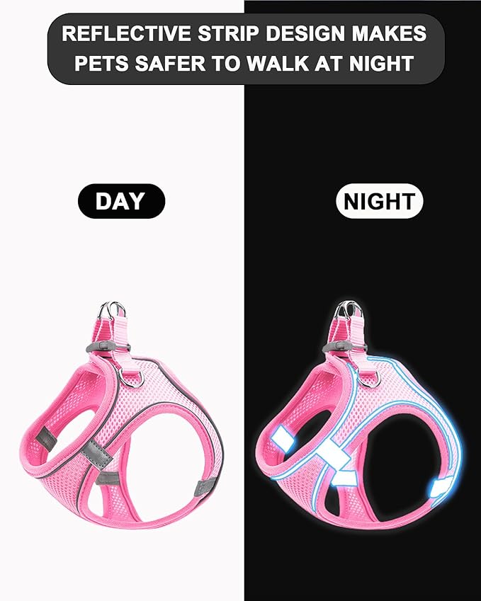 XXS Pink Soft Mesh Dog Harness and Leash Set,No Escape Puppy Harnesses for Training Walking， Reflective Adjustable Puppy Vest for Small Medium Dogs, Cats (Blue, S)