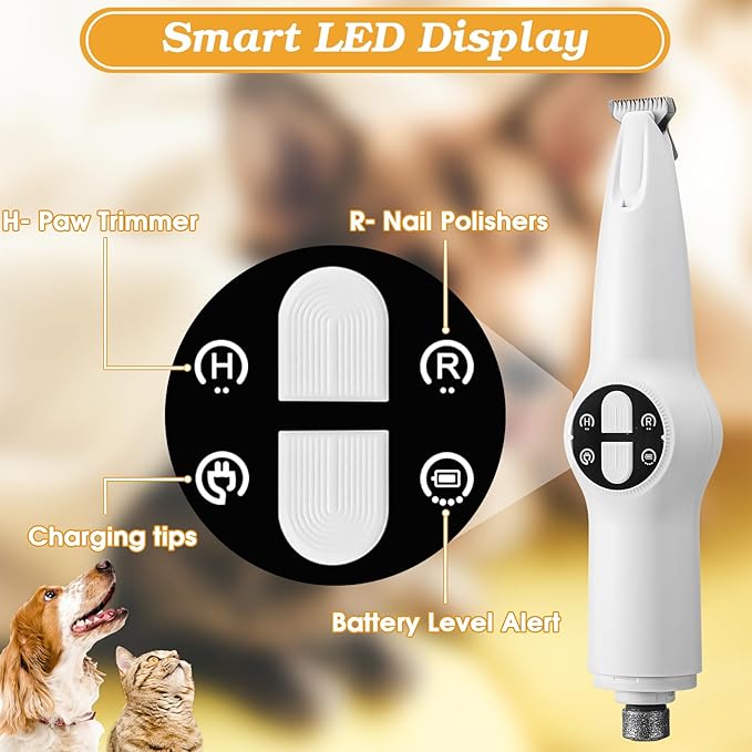 Palksky Dog Clippers for Grooming - 2 in1 Upgraded Electric Dog Paw Trimmer with Nail Grinder, Rechargeable Waterproof Paw Trimmer with Led Display for Dogs Paws, Ears, Face, Rump & Eyes