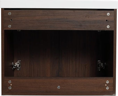 Goujxcy 24" Wall Mounted Bathroom Vanity with Sink, Modern Floating Bathroom Cabinet with White Resin Wash Basin & Storage Cabinet, Soft-Close Door Wood Hanging Bath Room Cabinet