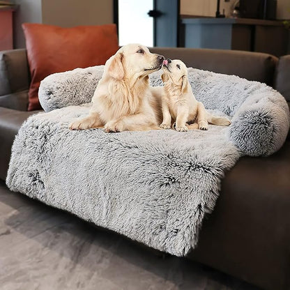Calming Dogs/Cats Bed Mats, Dog Pad Washable Removable Couch Cover, Plush Long Fur Mat for Pets, Waterproof Lining, Perfect for Small, Medium and Large Dogs and Cats (Gradient Gray, 41"x37")