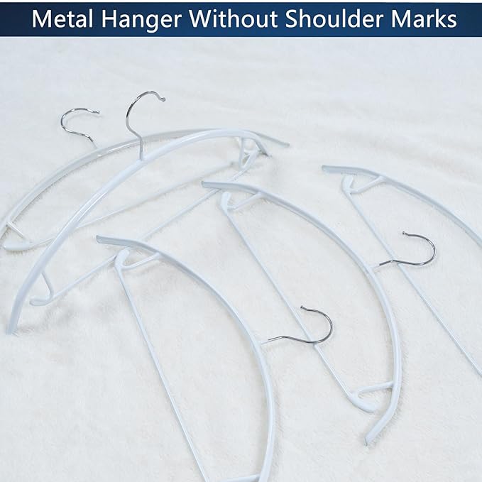 16.5 Inch Pack of 20 White No Shoulder Bumps Non-Slip Rubber Coating Contour Metal Hangers, Sweater Hanger, Suit Hanger with Pants Bar