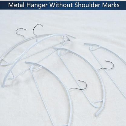 16.5 Inch Pack of 20 White No Shoulder Bumps Non-Slip Rubber Coating Contour Metal Hangers, Sweater Hanger, Suit Hanger with Pants Bar