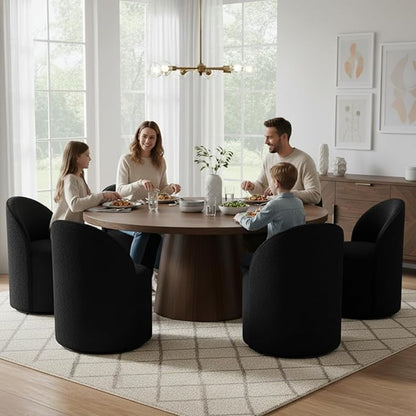 Modern Barrel Dining Chairs Set of 6, Swivel Base Black Sherpa Accent Chair 360°Rotating Mid-Century Dining Side Chair Kitchen Chair for Living Room, Bedroom, Home, Office, Kitchen
