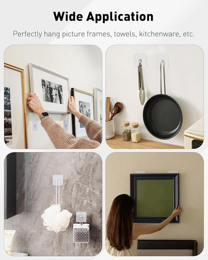 Uniclife 20 Pcs Self Adhesive Picture Hooks 40 lbs Load 2.64” Heavy Duty Picture Hangers Without Nails Adhesive Wall Hooks for Hanging Transparent Waterproof Frame Hangers Sticky Hook for Bathroom