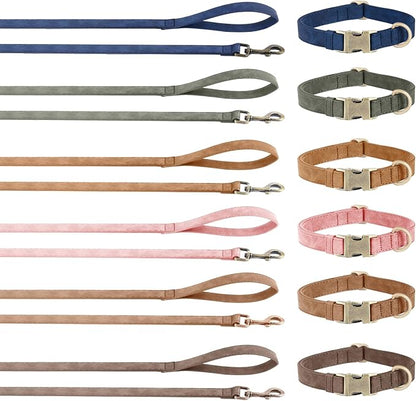 Genuine Leather Dog Collar - Adjustable Pet Collar with Quick Release Metal Buckle, Soft Skin Friendly Real Leather Collar for Small, Medium, Large Dogs (Pink Collar + Rope, S：Fit 8-16" Neck)