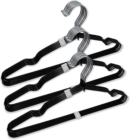 ‌Stainless Steel Heavy Duty Hangers - Non-Slip Rubber Coated, Space Saving Ultra Thin Design for Coats, Pants & Dresses (24 Pack, Black)
