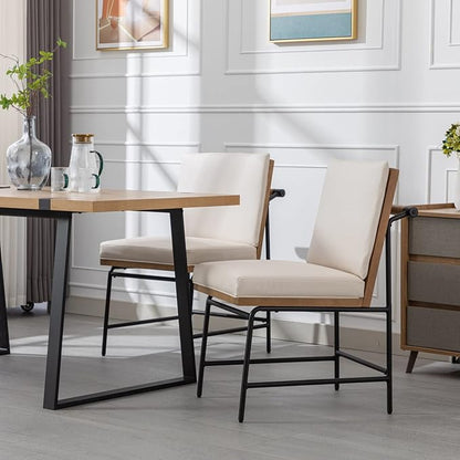 HEAH-YO Modern Dining Chairs Set of 4, PU Leather Upholstered Dining Chairs with Backrests, Armless Dining Room Chairs for Kitchen, Beige