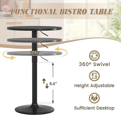 Shahoo Round Bar Table, Adjustable Height and 360° Swivel Bistro Pub Table, Cooktail Table for Bar, Bistro, Dining Room, Black