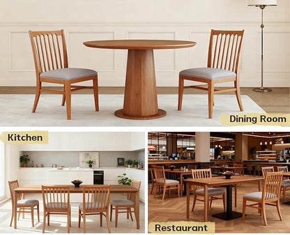 chairus Upholstered Dining Chairs Set of 4, Natural Wooden Barrel Kitchen Chairs with Slat Back Double-Layer Cushion Farmhouse Accent Chairs for Dining Room/Living Room/Restaurant, Chenille Grey