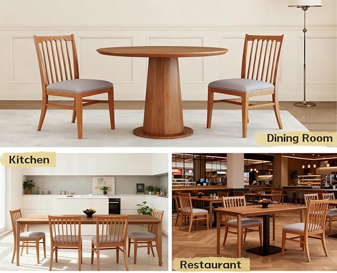 chairus Upholstered Dining Chairs Set of 6, Natural Wooden Barrel Kitchen Chairs with Slat Back Double-Layer Cushion Farmhouse Accent Chairs for Dining Room/Living Room/Restaurant, Chenille Grey