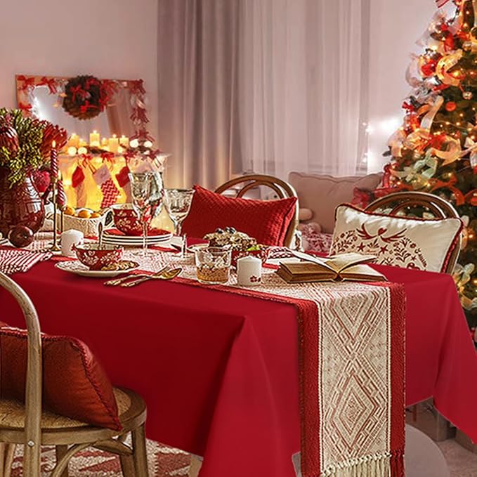 sancua 2 Pack Red Tablecloth 60 x 102 Inch, Rectangle 6 Feet Table Cloth - Stain and Wrinkle Resistant Washable Polyester Table Cover for Dining Tables, Buffet Parties and Camping