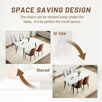 50'' Dining Table Set for 4, Dining Room Sets for 4, Sintered Stone Dining Table Chairs Set of 4, Easy to Assemble，Suitable for Small Spaces